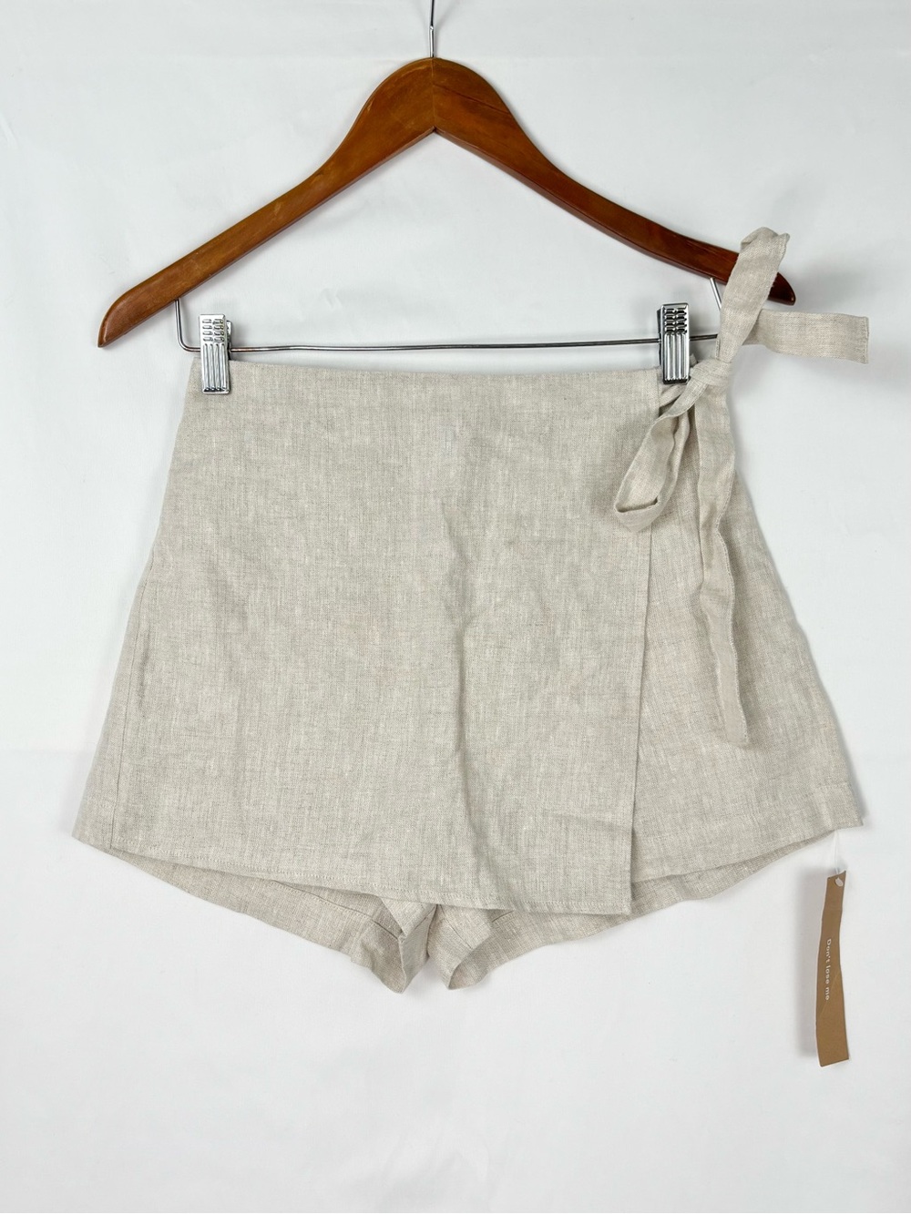 NEW Reformation Eva Linen Skort Size 0 Tan Cream Tie Waist